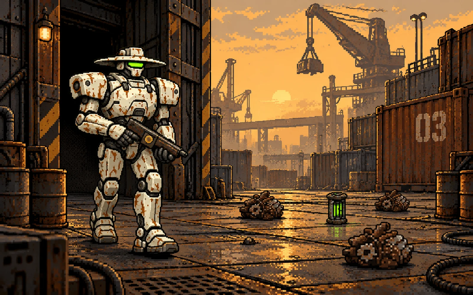 A Scavenger Hull walking out of the Drydock into Salvage Yard 03